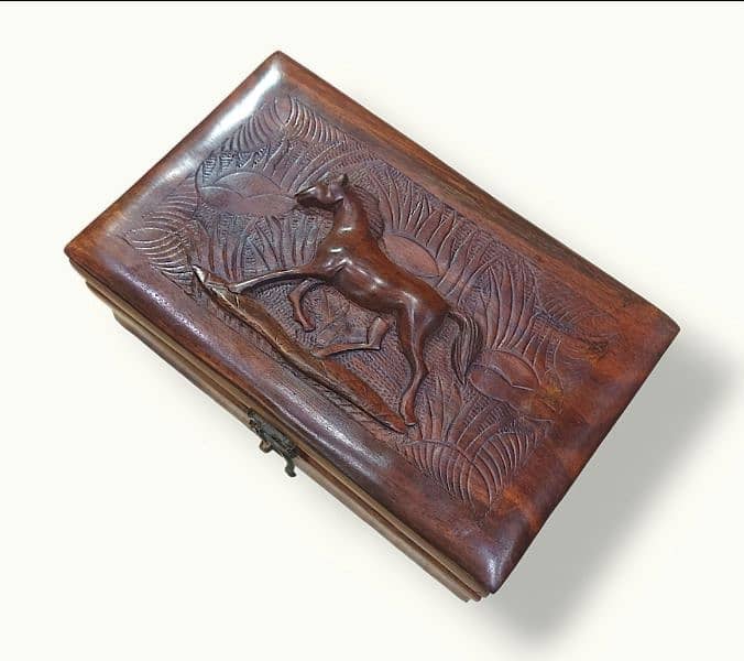 Wooden Jewelry And Make up Box, Carved Faces Jewellery Box. 9