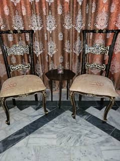 2 Beautiful wooden chairs with Golden Design