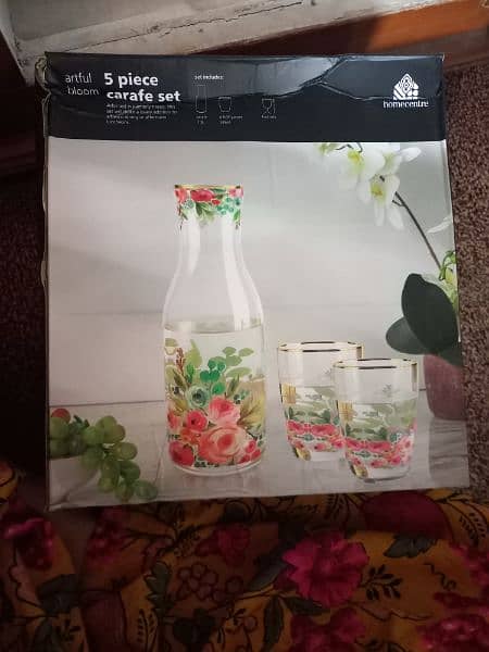 water jug set for sale new. . 5 piece 4 glass and one jug 2