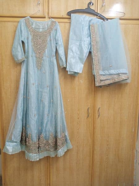 Bridal Dress| Bridal Maxi Walima Baraat | Ice Blue Excellent Condition 4