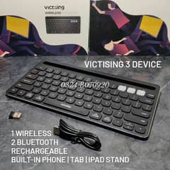 3 Device Bluetooth Keyboard Wireless Keyboard Rechargeable Victising