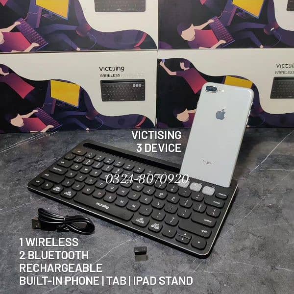 3 Device Bluetooth Keyboard Wireless Keyboard Rechargeable Victising 1