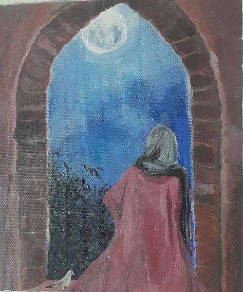 girl in the moonlight aryclic painting 1