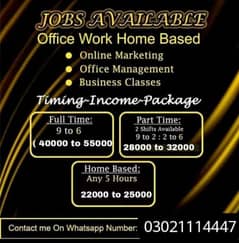 part time and Full time jobs are avaliable in the lahore