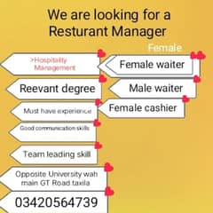 Resturant Manager  required