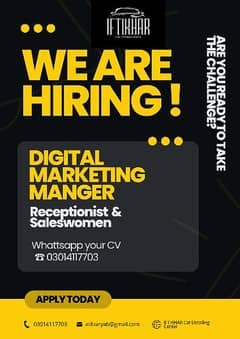 We are hiring join our team Digital Marketing officer and Saleswomen 0