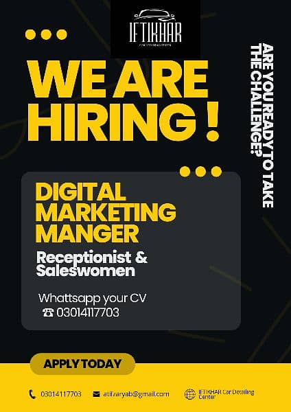 We are hiring join our team Digital Marketing officer and Saleswomen 0