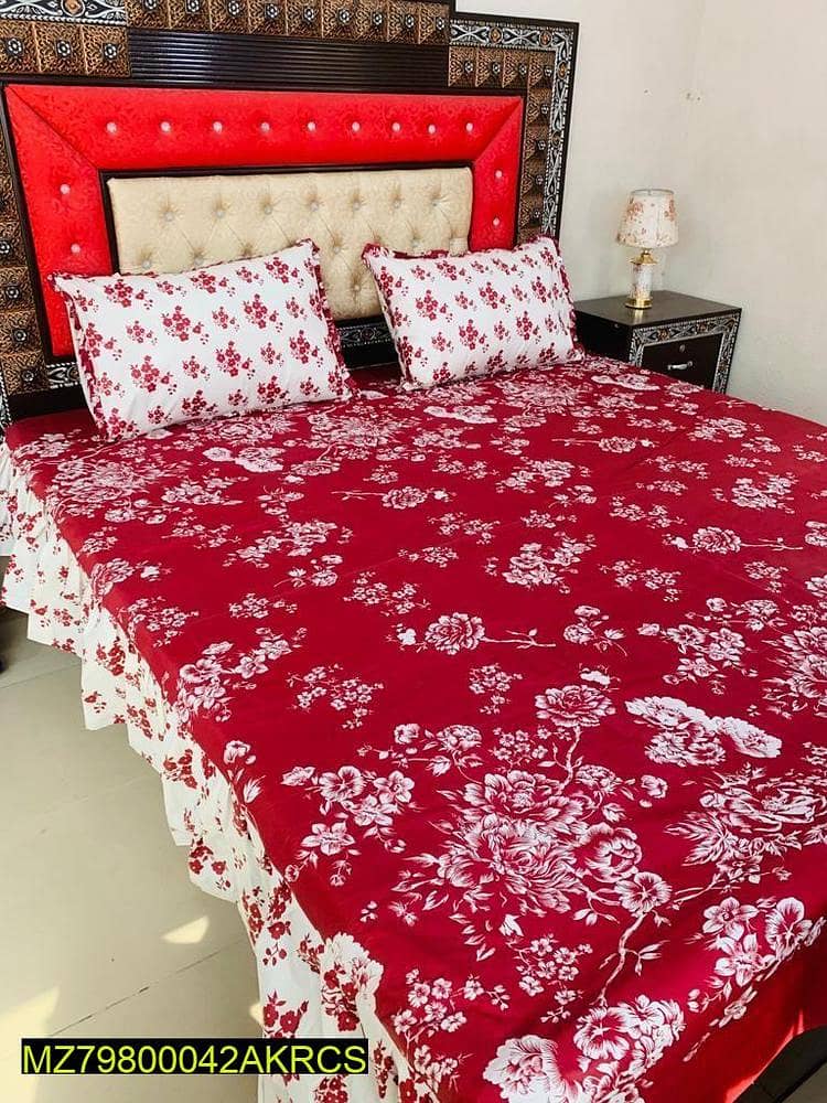 3 PCS COTTON SALONICA PRINTED FRILL DOUBBLE BEDSHEET 0