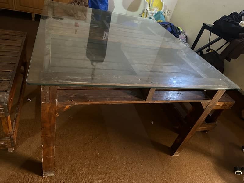 6 seater dining table / wooden dining table / glass top / furniture 5