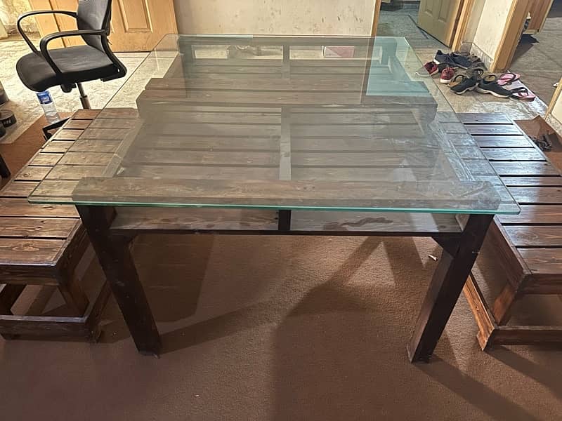 6 seater dining table / wooden dining table / glass top / furniture 8