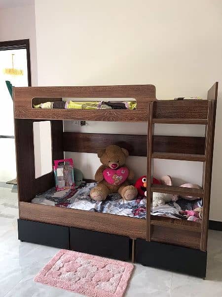 kids double bunker bed untouch no repair no damage with 3 drawers 8