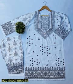 2pcs women,s stitched Linen Block printed suit 0