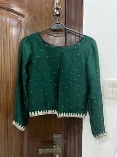 stitched light silk emerald green saree