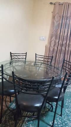 Glass Top dinning table With 6 comfortable Chairs | Almost New