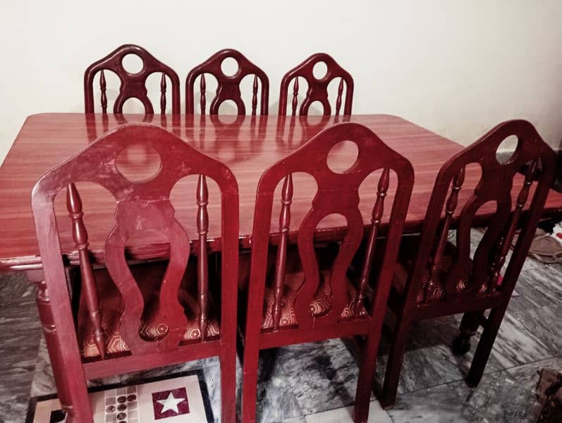 wooden dinning table with 3 pairs of wooden chairs 5