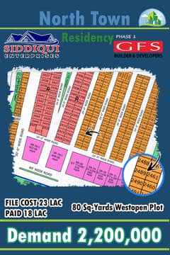 80 SQYARDS WEST OPEN PLOT GOLD BLOCK NORTH TOWN RESIDENCY PHASE 1