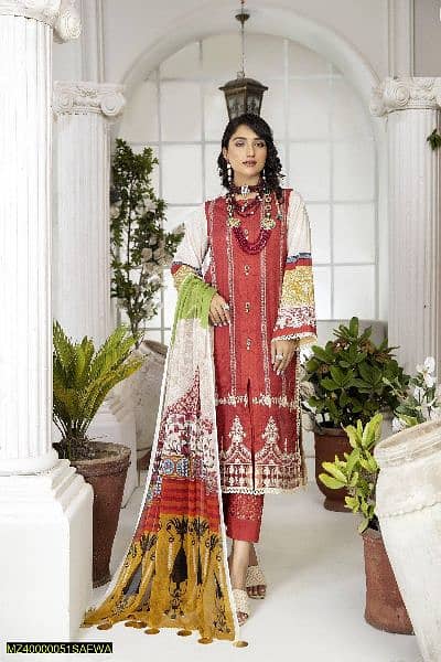 3 pcs safwa women lown Embroidered Unstitched suit 3