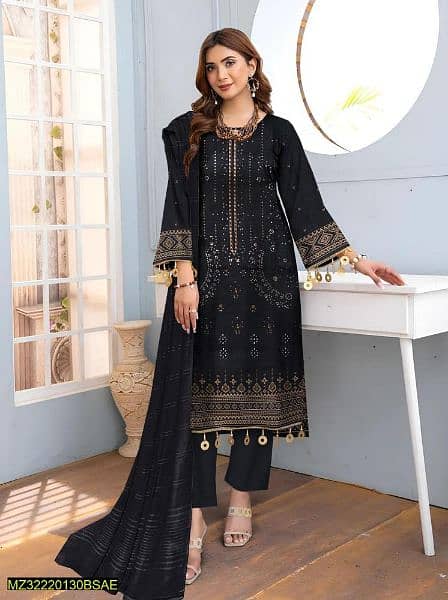 3 pcs women unstitched lawn embroidered suit 1