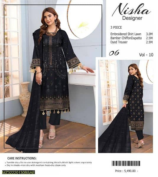 3 pcs women unstitched lawn embroidered suit 6