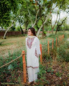 2pc stitched linen sequins embroidered shirt and Trouser