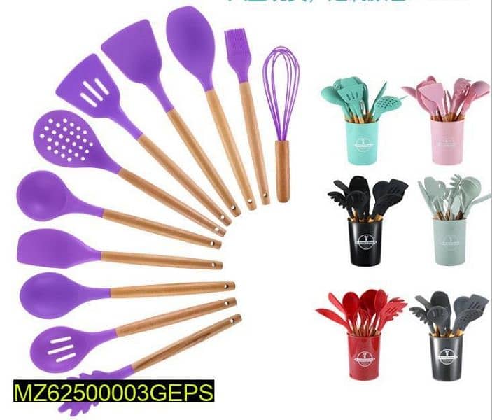 heat resistant slicon cookware spoon set pack Of 12 2