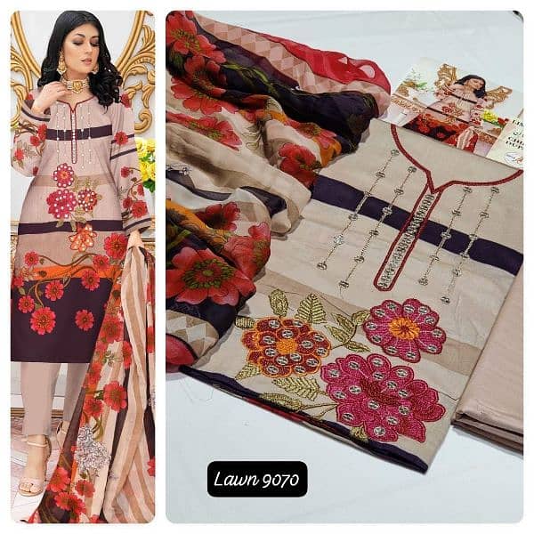 3pc lawn dresses embroided with chiffon/lawn doppta wholesale 2