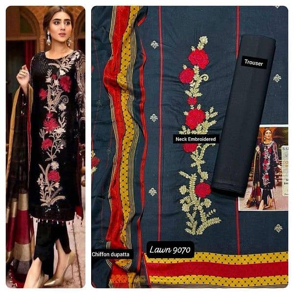 3pc lawn dresses embroided with chiffon/lawn doppta wholesale 6
