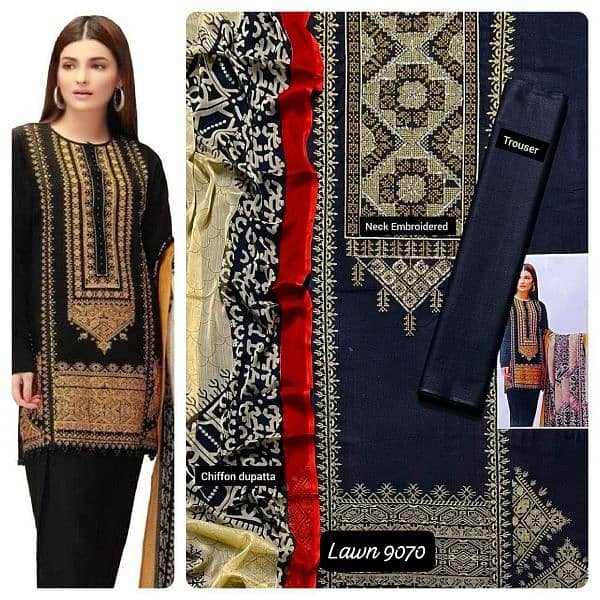 3pc lawn dresses embroided with chiffon/lawn doppta wholesale 8