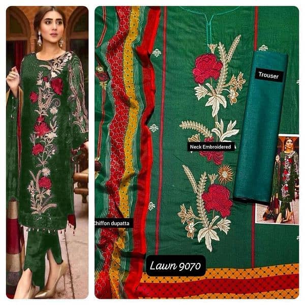 3pc lawn dresses embroided with chiffon/lawn doppta wholesale 9