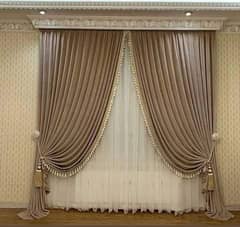 Luxurious Curtains and Blinds, Wooden Floor , Wallpaper .