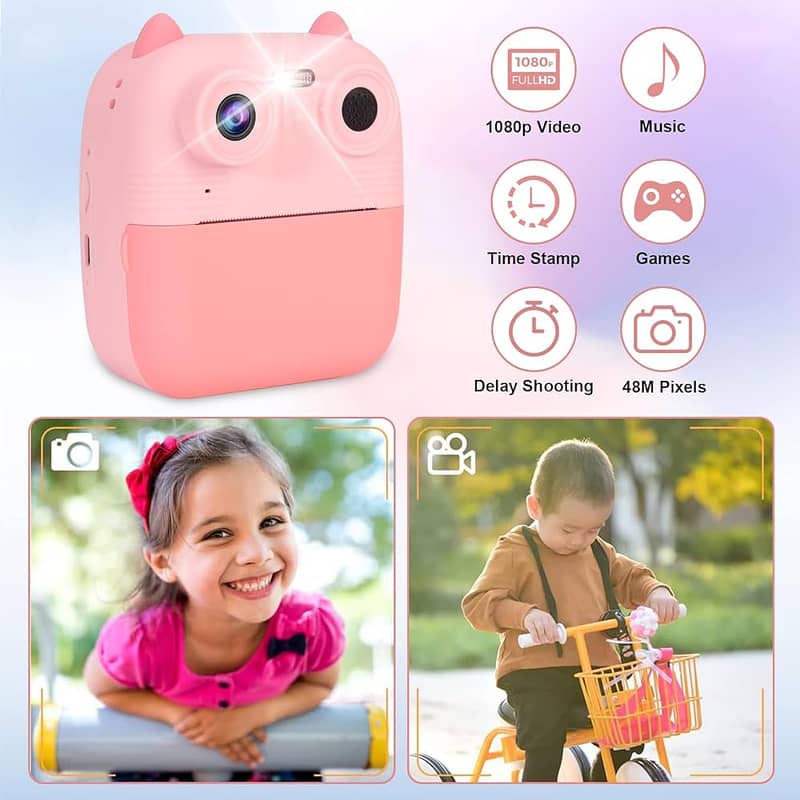 D8s Childrens Time Front Rear Hd Digital Print Camera 1080p 48mp Pink 2