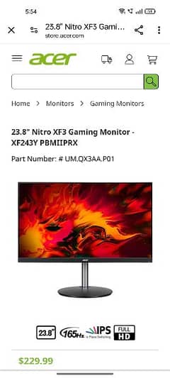 24inch acer borderless 165hz gaming monitor ips panel 3d vision