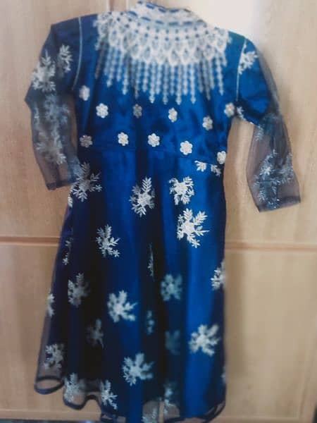 blue embroidered long frock with trouser and dupatta 3 piece suit 2