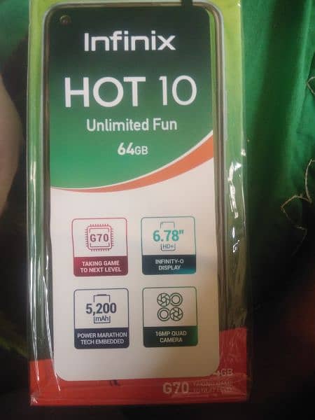 infinix hot 10.4gb Ram 64 gb memory dabba sath hai condition 10by10 5