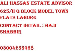 3 ROOMS GROUND FLOOR FLAT FOR RENT IN MODEL TOWN LAHORE WITH BIJLI PANI GAS ALL CONNECTIONS DEMAND 3700000 0