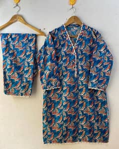 2 Pcs Women's Stitched Lawn Printed Maxi And Trouser.