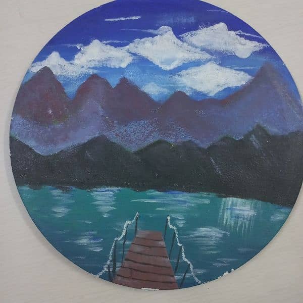 it's a painting of a mountain view. 1