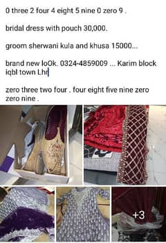 GroOM SHERWANI , KULA , KHUSA AND BRIDAL DRESs for sale . 0