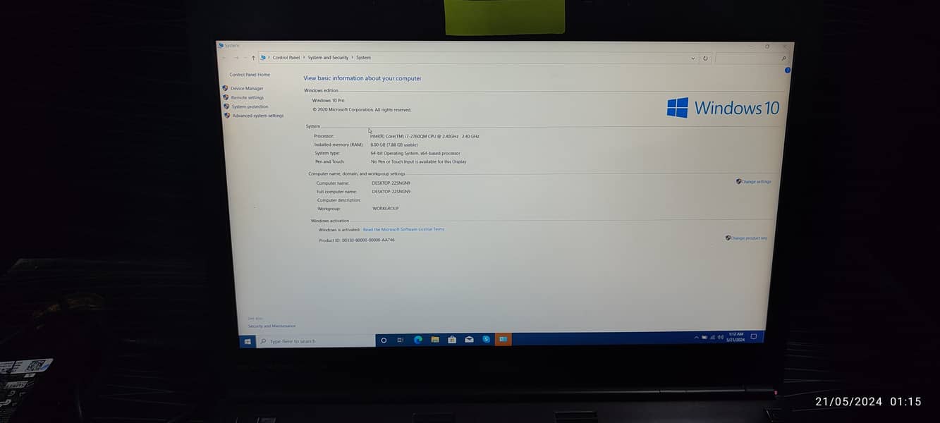 Dell work station 8gb ram 256gb with numpad 15.6" screen size 5