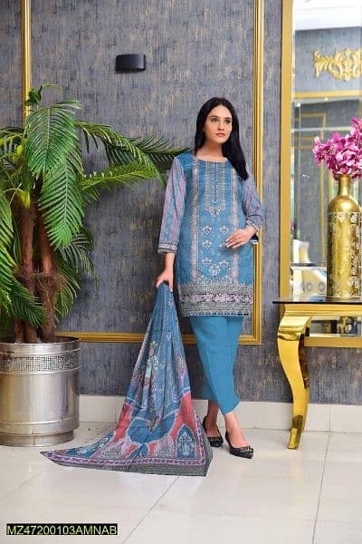 3 PCs Amna B' Women unstitched Dhanak printed suit 6