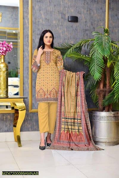 3 PCs Amna B' Women unstitched Dhanak printed suit 8