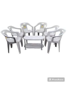 Plastic 6 Chairs 1 double shelf table
