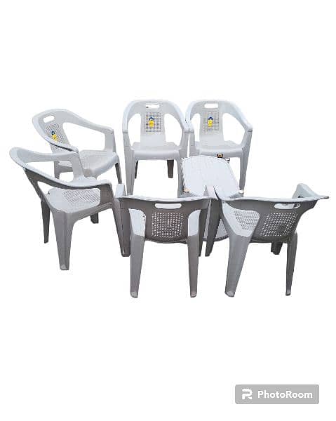 Plastic 6 Chairs 1 double shelf table 2