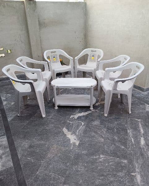 Plastic 6 Chairs 1 double shelf table 15