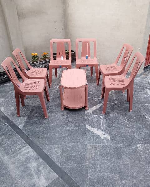Armless Plastic Chairs 1 double shelf table 3