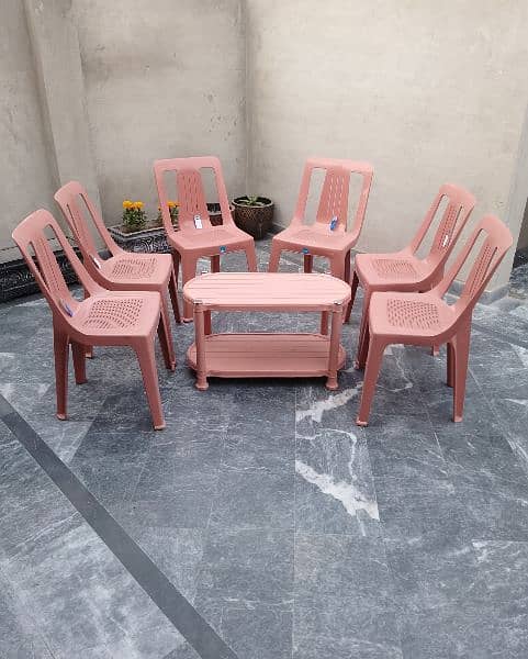 Armless Plastic Chairs 1 double shelf table 4