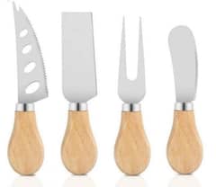 Techmanistan-set of 4-Stainless Steel Cheese Knives with Wooden Handle