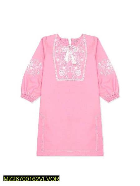 girls embroidered cotton kurta 0