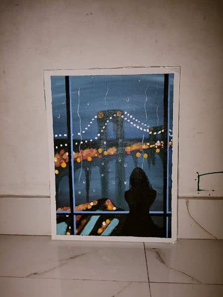 Hand made painting of "look outside the window" 0