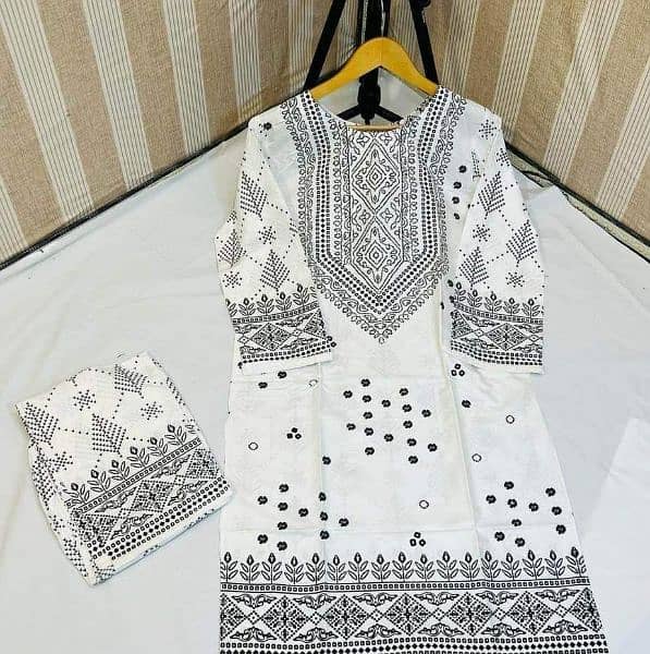 2 Pcs Women's Stitched Arabic Lawn Printed Shirt And Trouser 1